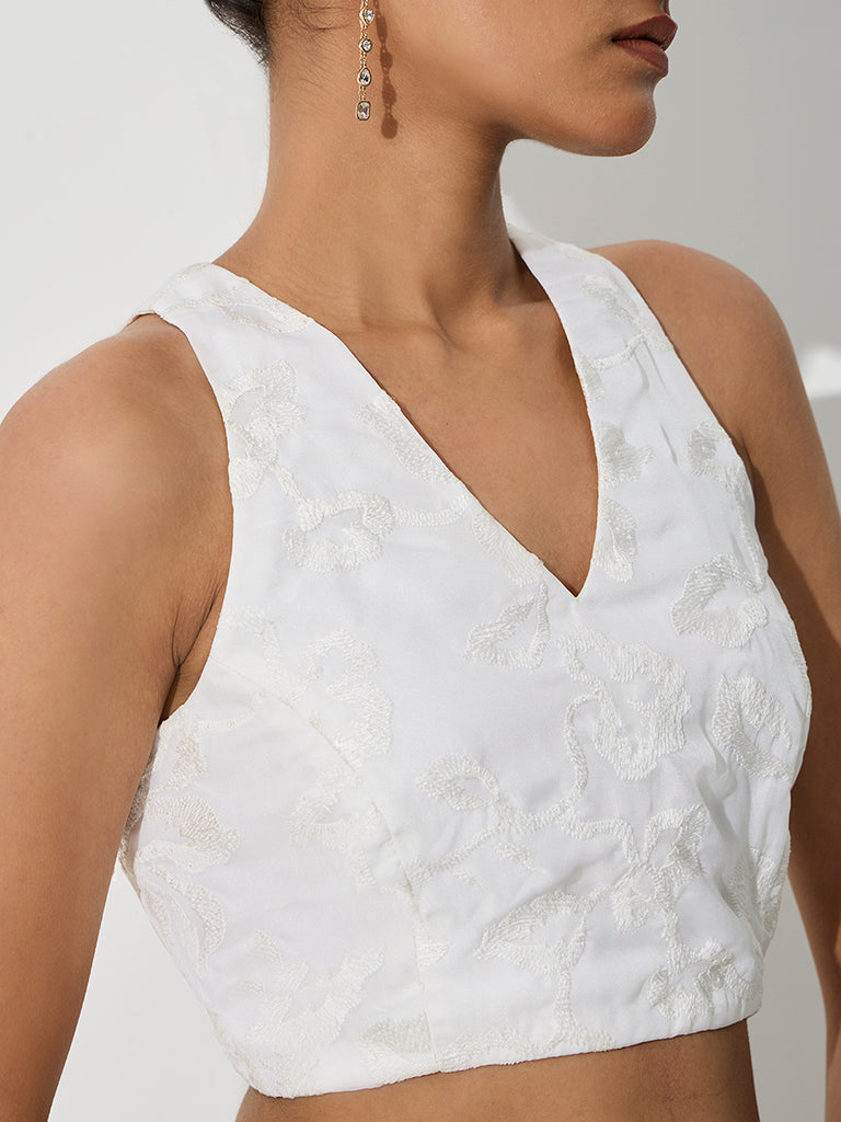 Vark Ivory Floral Embroidered Top