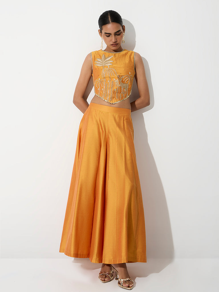 Vark Yellow Tropical Design Embellished Top