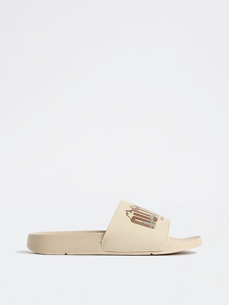 SOLEPLAY Light Beige Text Design Pool Slides