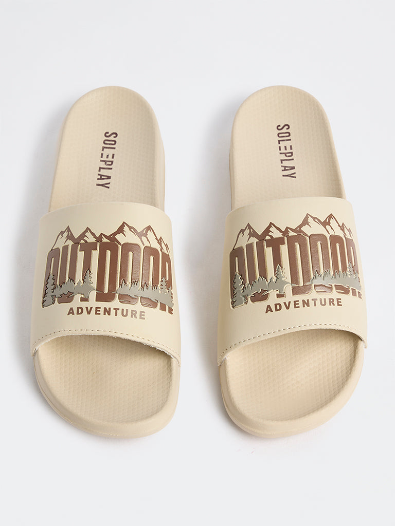 SOLEPLAY Light Beige Text Design Pool Slides