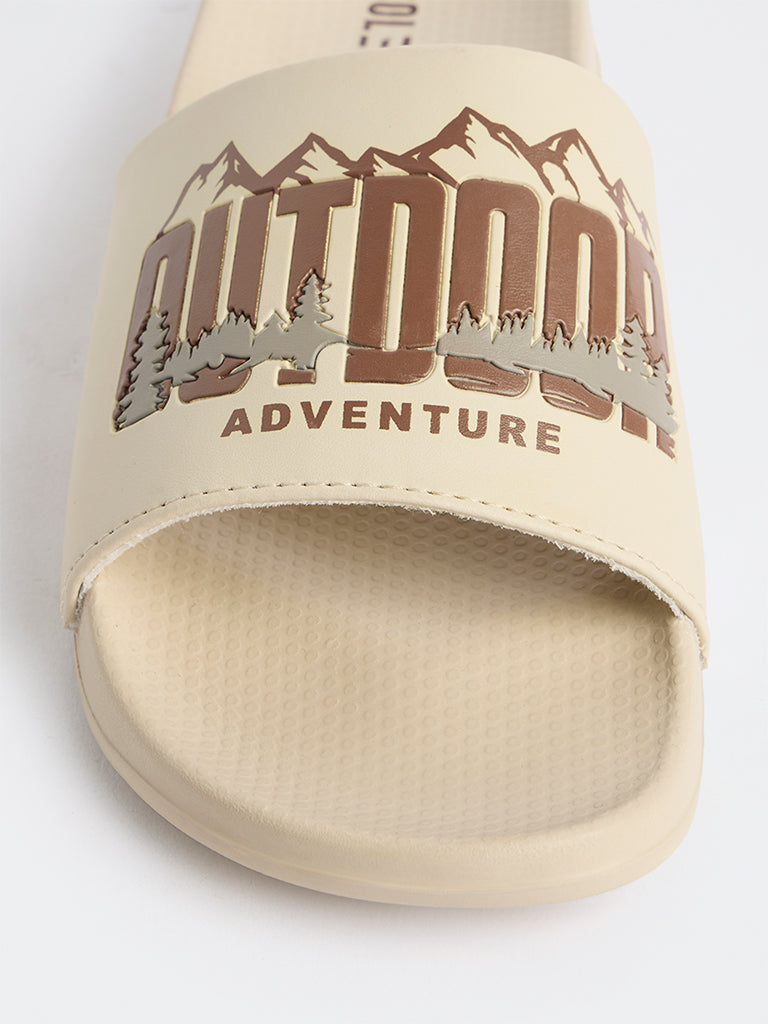 SOLEPLAY Light Beige Text Design Pool Slides