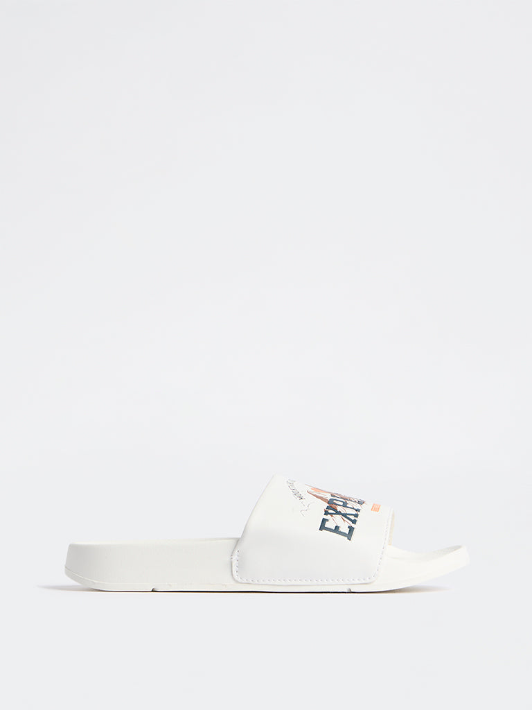 SOLEPLAY White Graphic Printed Pool Slides