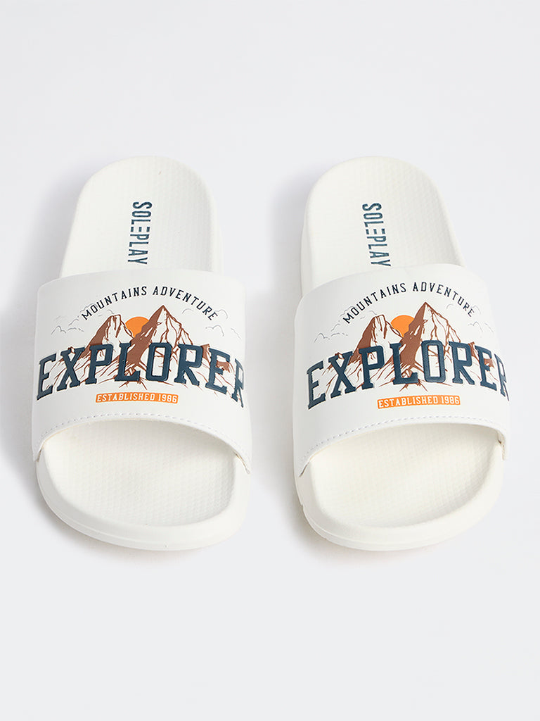 SOLEPLAY White Graphic Printed Pool Slides