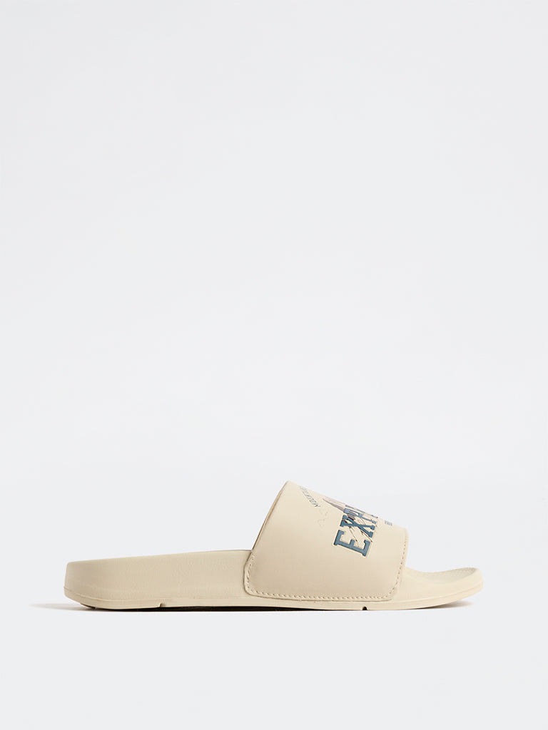SOLEPLAY Cream Text Design Pool Slides