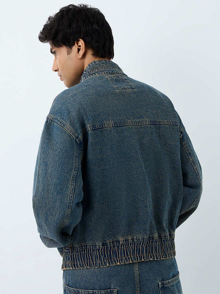 Nuon Blue Boxy-Fit Denim Quarter-Zip Sweatshirt