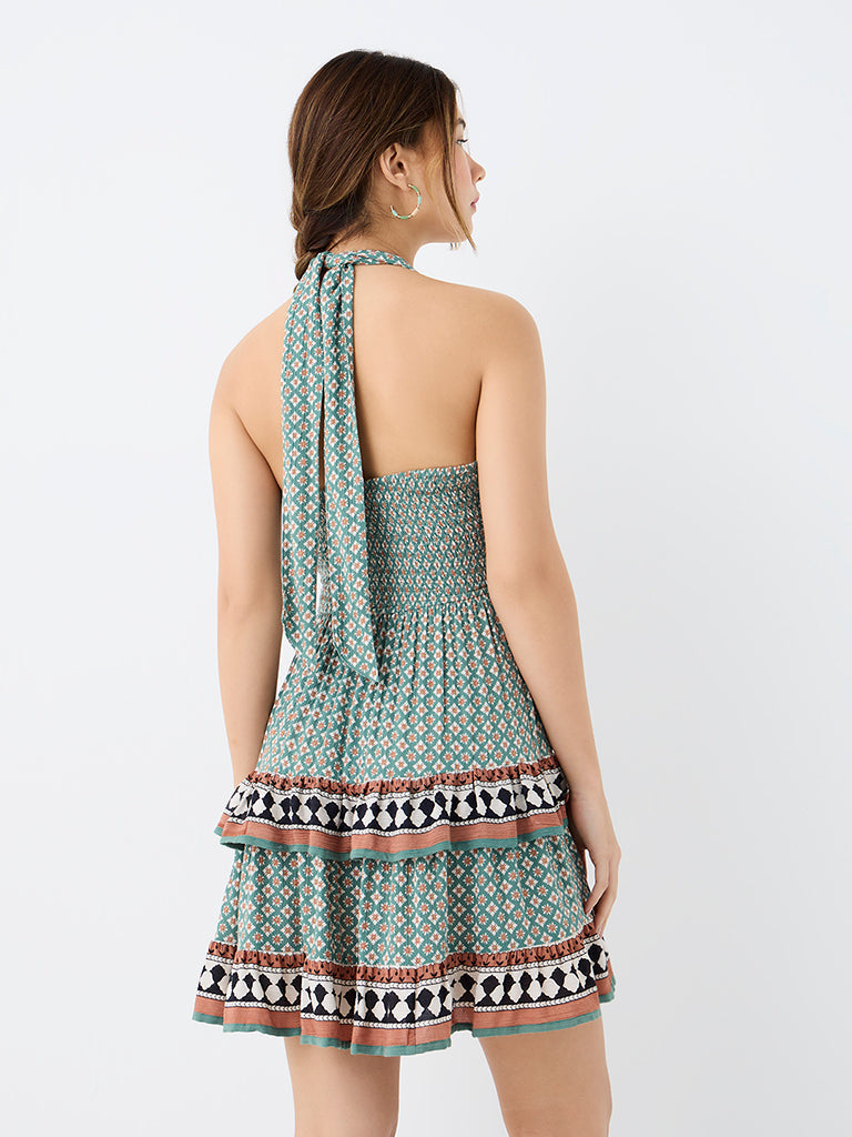 Bombay Paisley Green Printed Tiered Dress