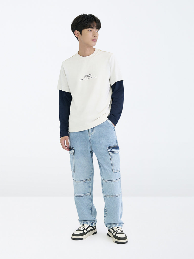 Boys Blue Cargo-Style Mid-Rise Jeans