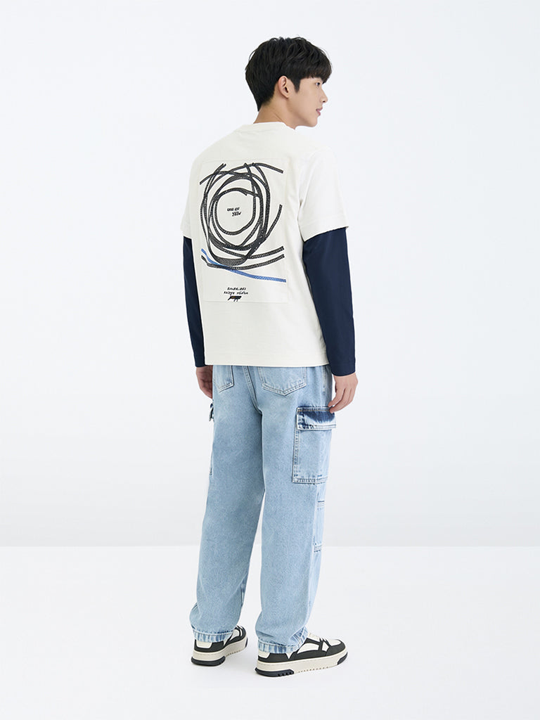 Boys Blue Cargo-Style Mid-Rise Jeans