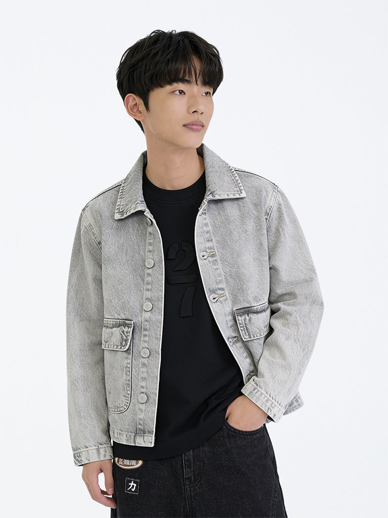 Boys Grey Washed Denim Shirt