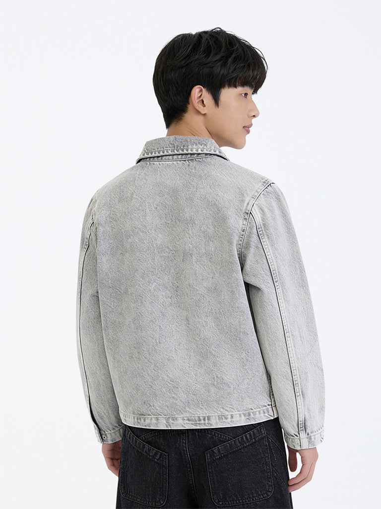 Boys Grey Washed Denim Shirt