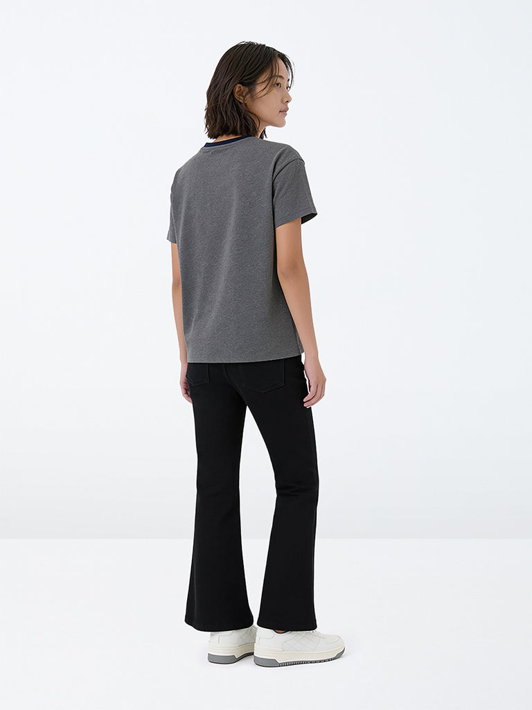 Girls Black High-Rise Flared Jeans with Belt