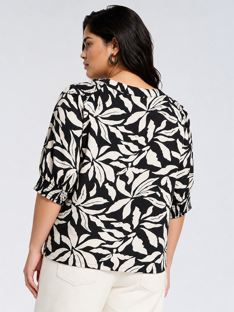 Gia Black and White Botanical Printed Blouse