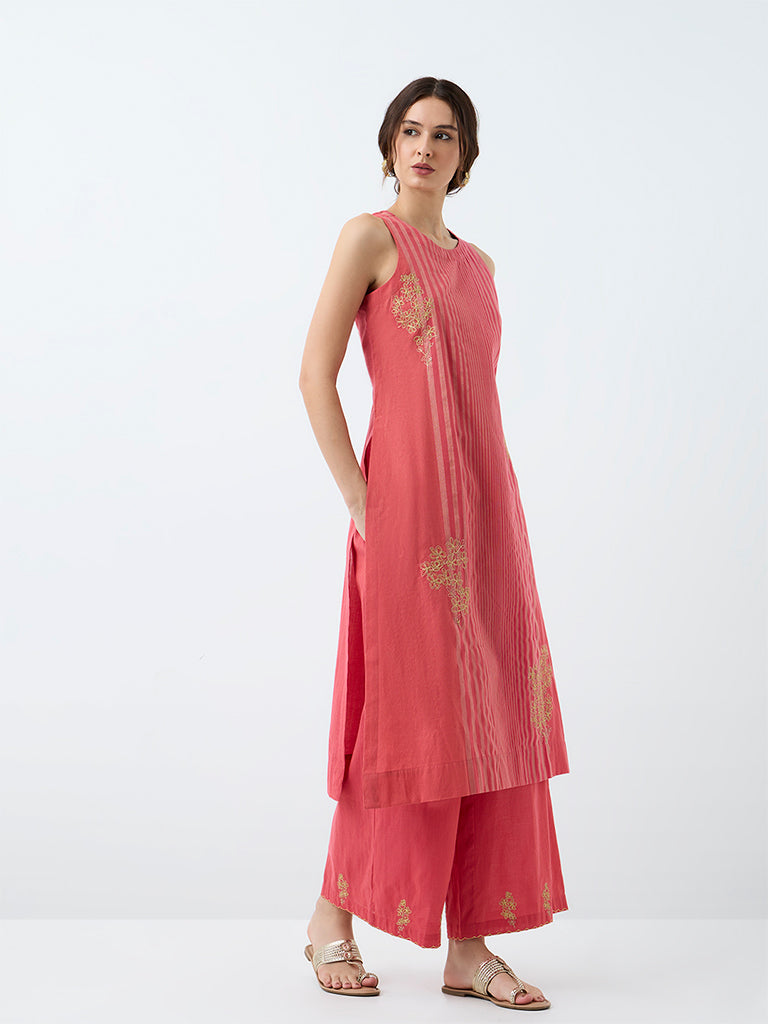 Utsa Coral Striped Cotton A-Line Kurta