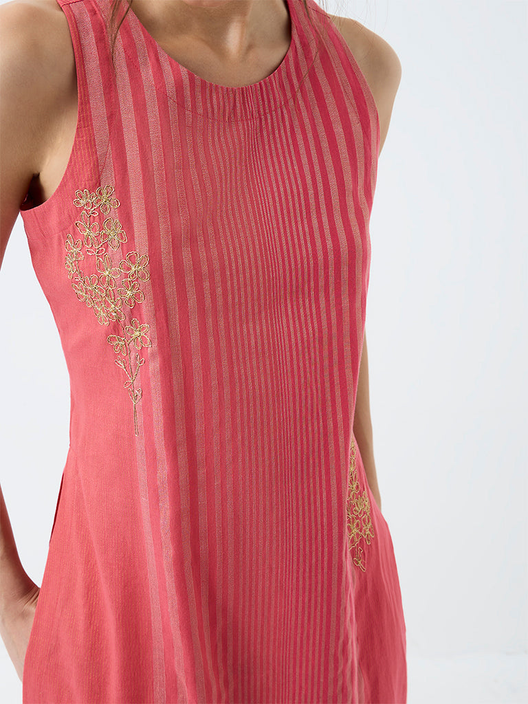 Utsa Coral Striped Cotton A-Line Kurta