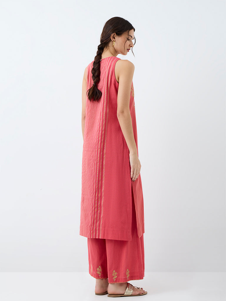 Utsa Coral Striped Cotton A-Line Kurta