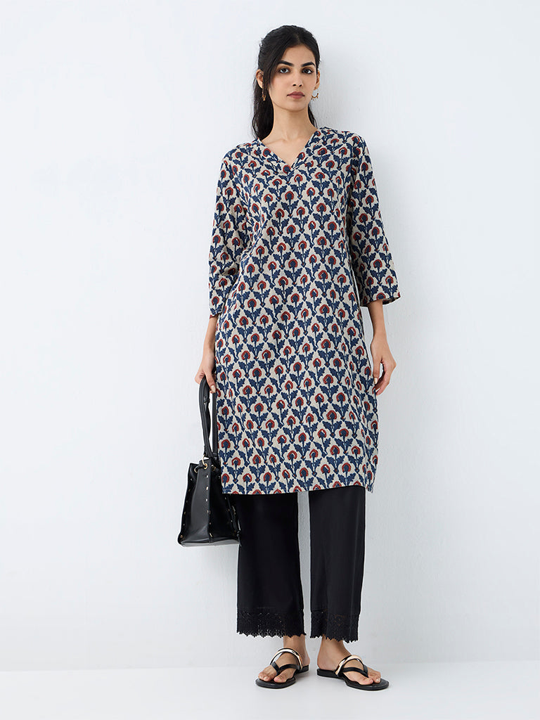 Utsa Multicoloured Floral Printed Cotton Straight Kurta