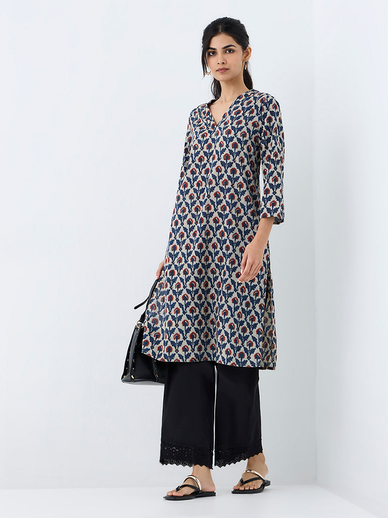 Utsa Multicoloured Floral Printed Cotton Straight Kurta