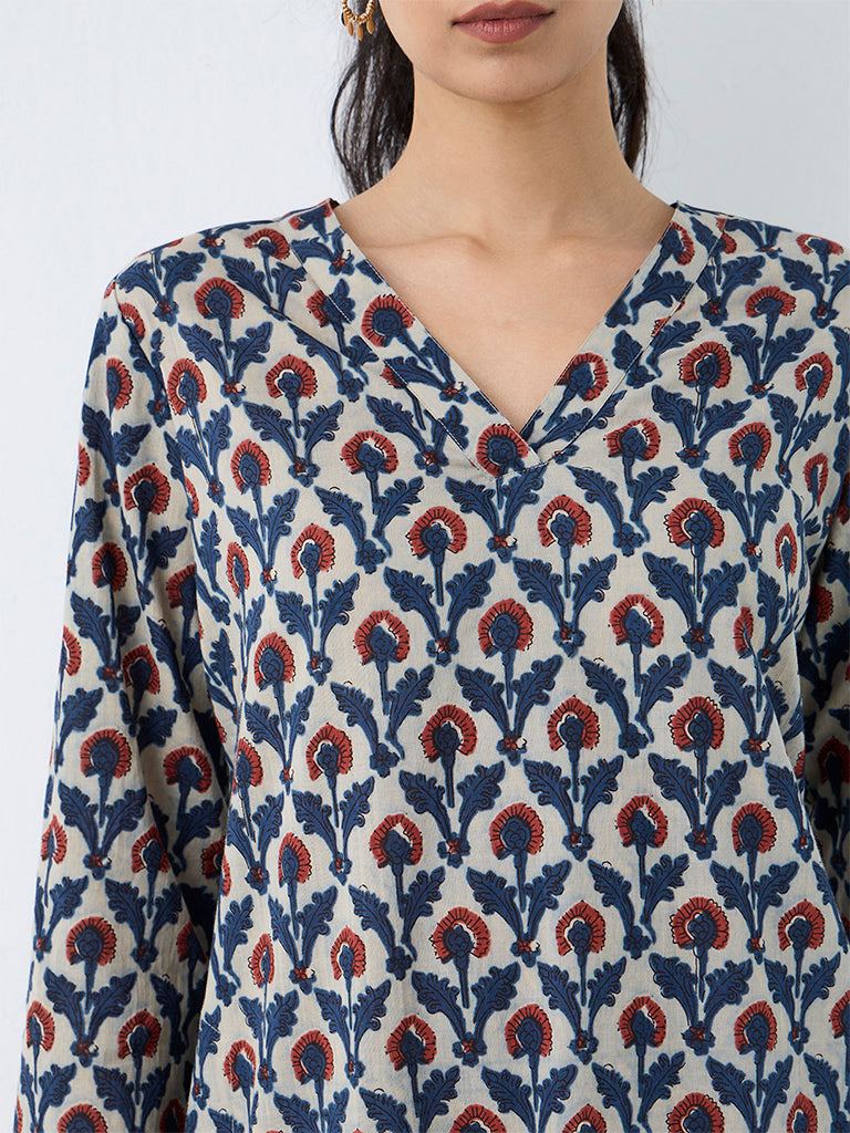 Utsa Multicoloured Floral Printed Cotton Straight Kurta