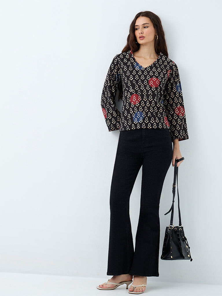 Utsa Black Printed Cotton Tunic
