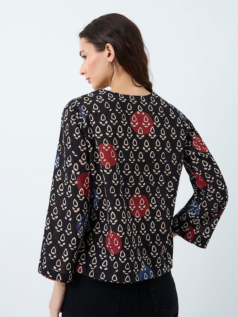 Utsa Black Printed Cotton Tunic
