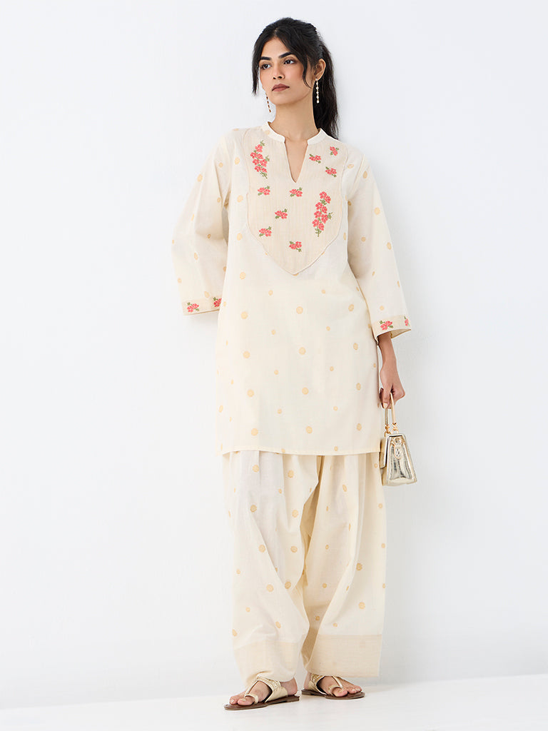 Utsa Off-White Printed Cotton Farshi Salwar