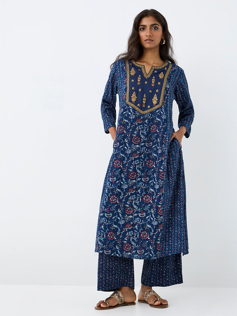 Utsa Indigo Floral Printed Palazzos