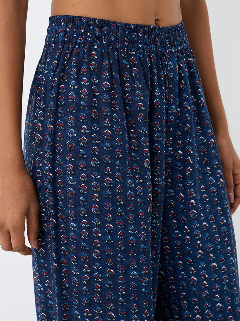 Utsa Indigo Floral Printed Palazzos