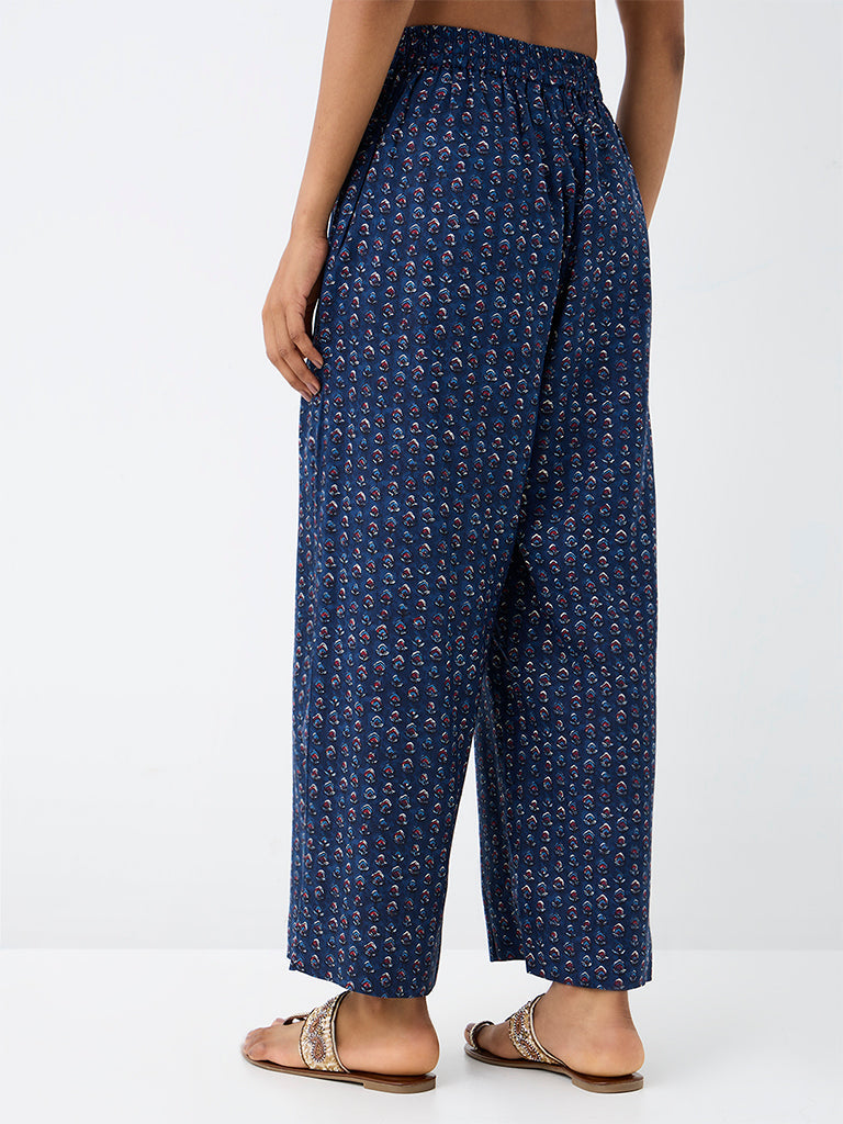 Utsa Indigo Floral Printed Palazzos