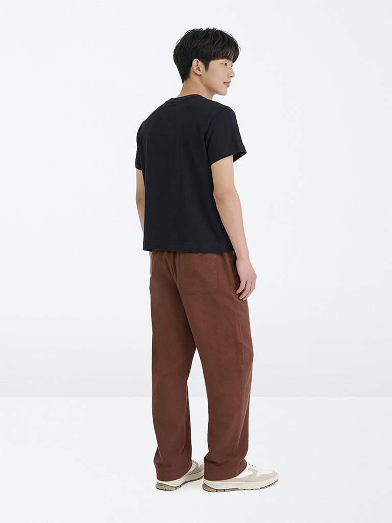 Boys Brown Solid Mid-Rise Cotton Trousers