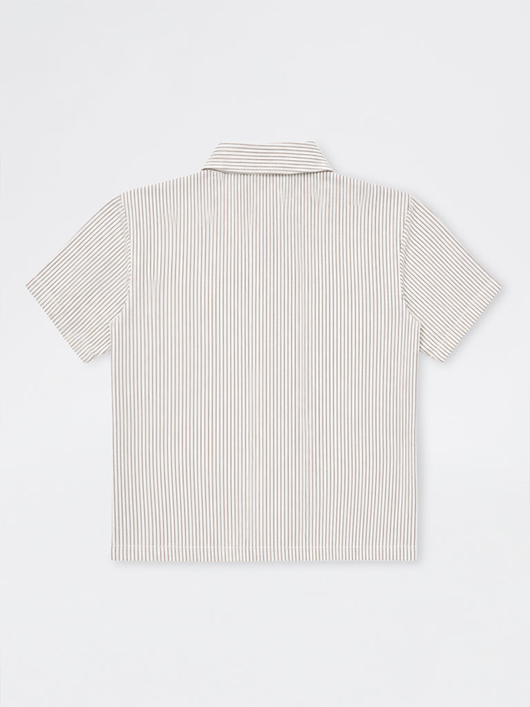 Boys Brown Japanese Cotton-Blend Text Printed Shirt