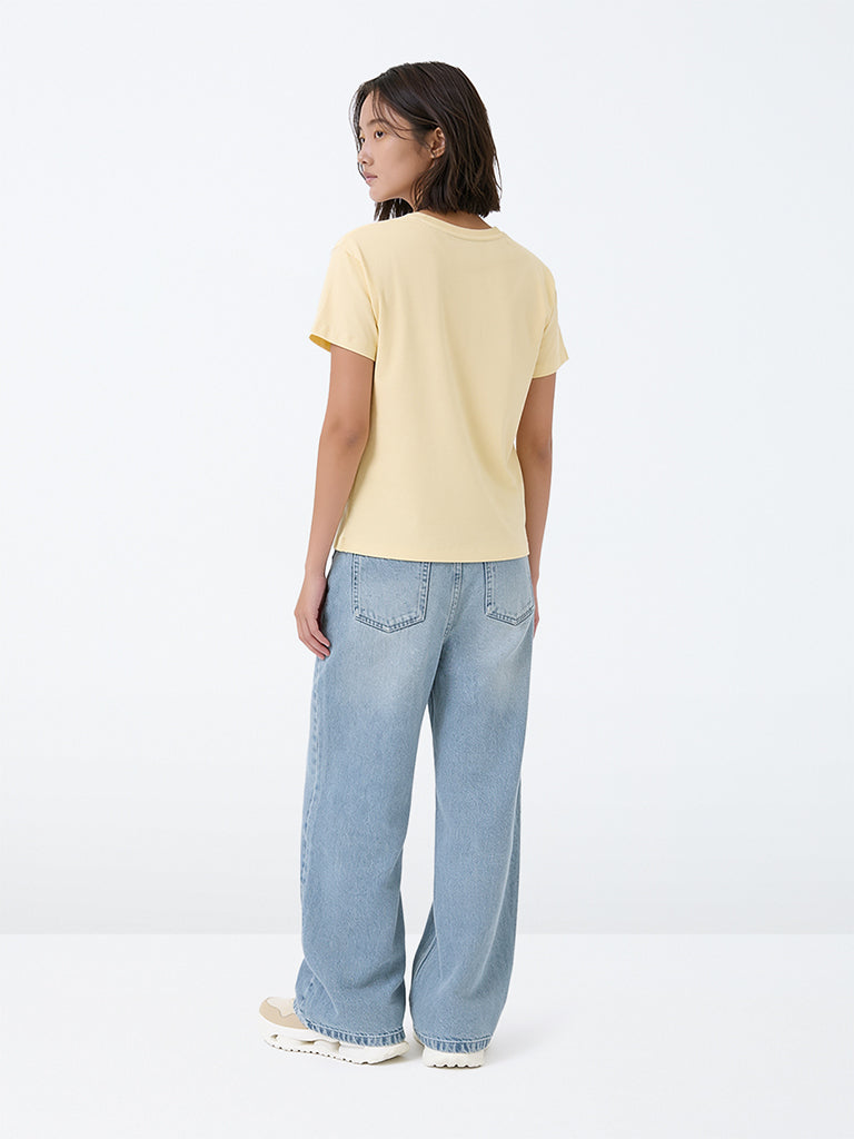 Girls Light Blue Washed High-Rise Jeans