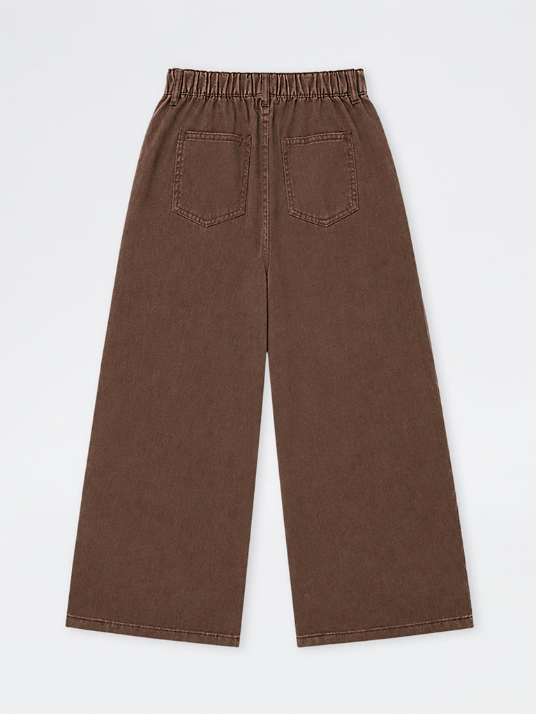 Girls Brown Tie-Up Detail High-Rise Trousers