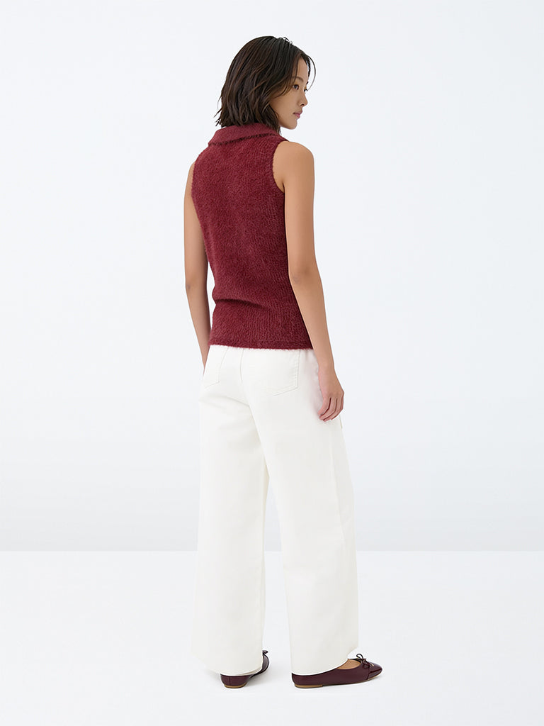Girls White Solid High-Rise Relaxed-Fit Trousers