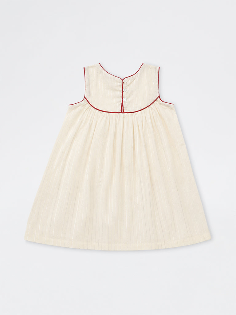 Utsa Kids Girls Off-White Floral Design Cotton A-Line Dress - (2-8 yrs)