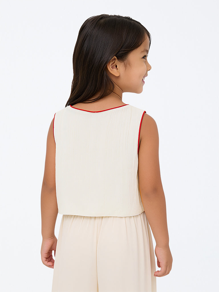 Utsa Kids Girls Ivory Floral Embroidered Waistcoat - (2-8 yrs)