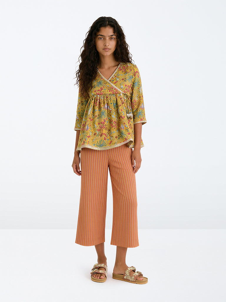 Utsa Kids Girls Yellow Printed Cotton Top and Pants Set - (8-14 yrs)