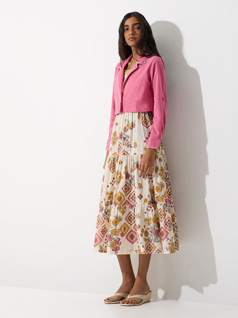 Bombay Paisley Off-White Printed Tiered Dress with Jacket