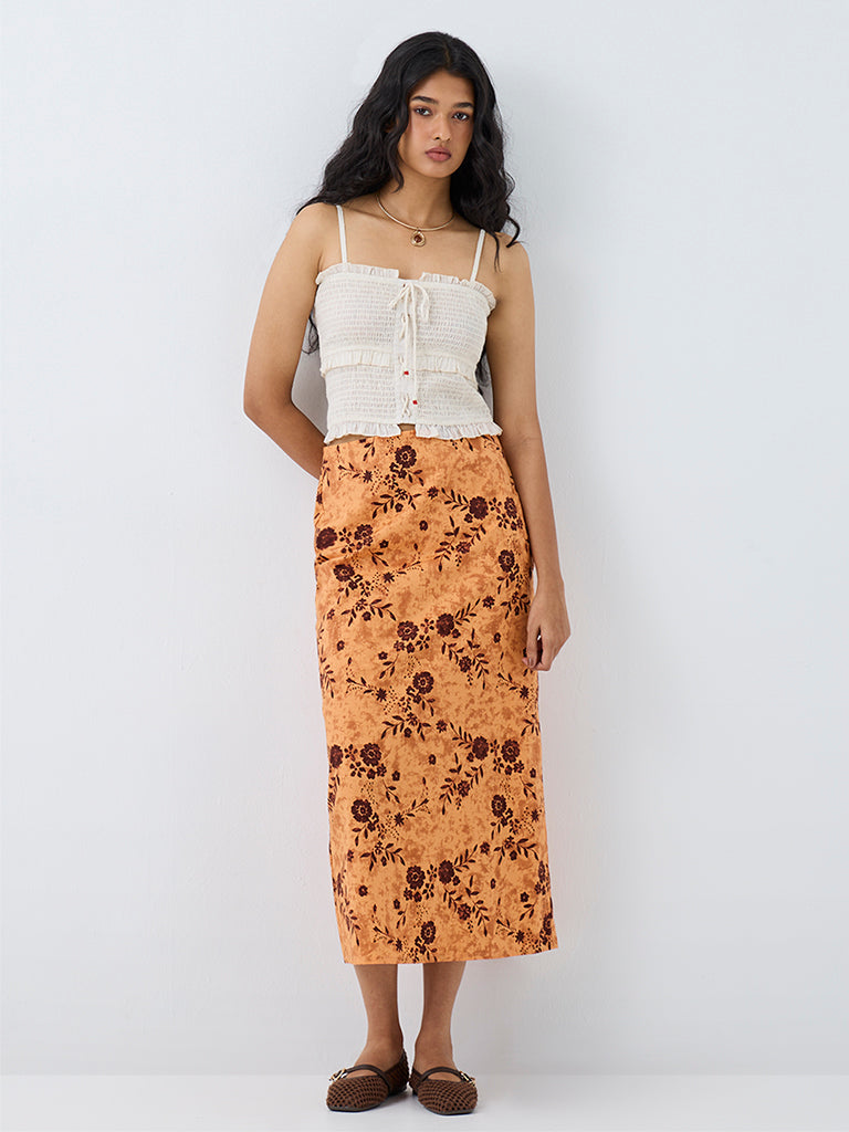 Bombay Paisley Off-White Smocked Cotton Top