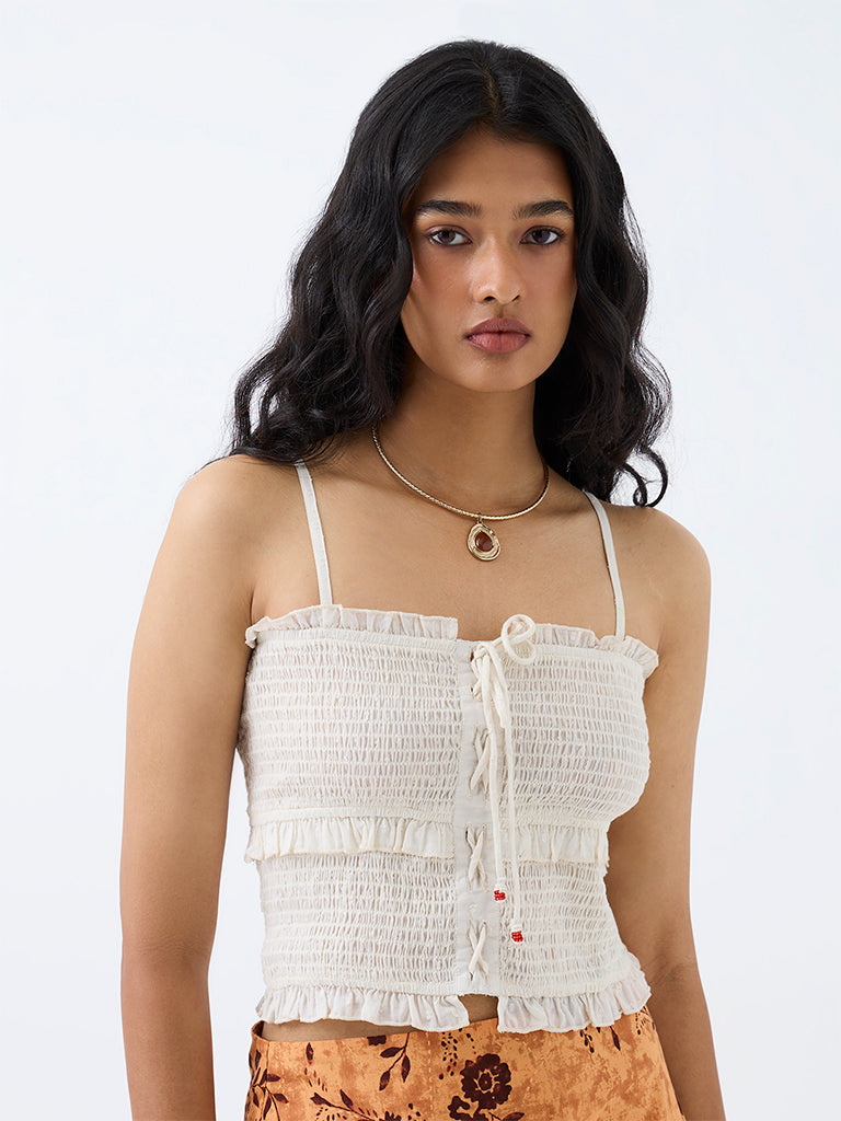 Bombay Paisley Off-White Smocked Cotton Top