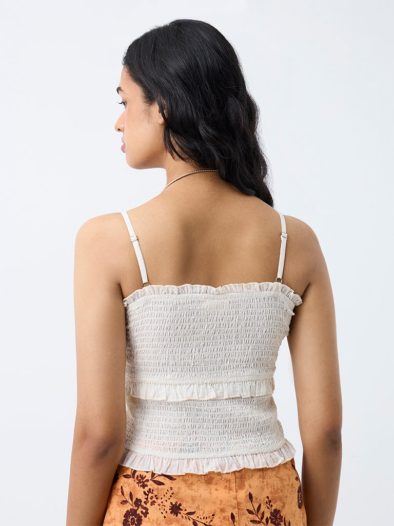 Bombay Paisley Off-White Smocked Cotton Top