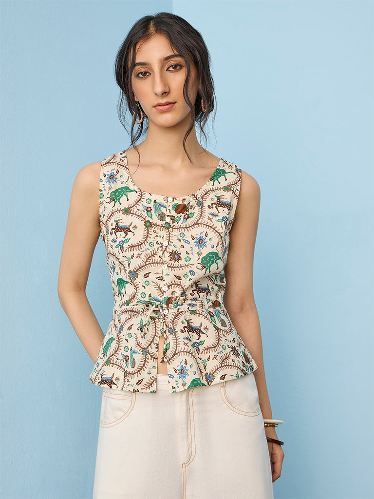 Bombay Paisley Beige Nature-Inspired Cotton Top
