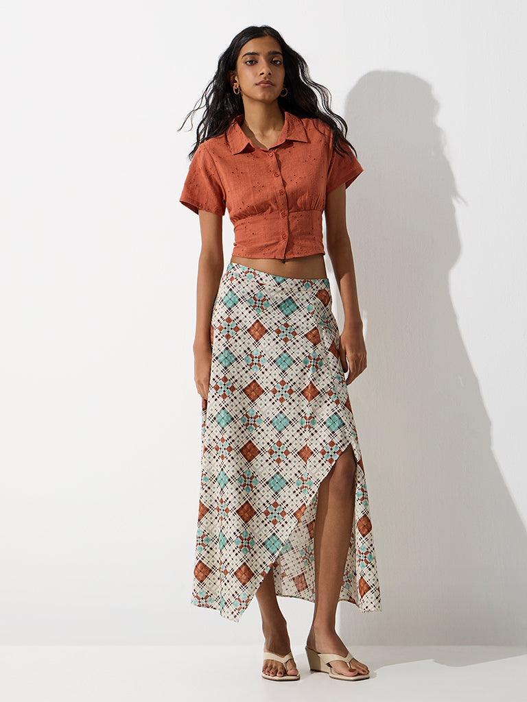 Bombay Paisley Rust Schiffli Embroidered Cotton Top