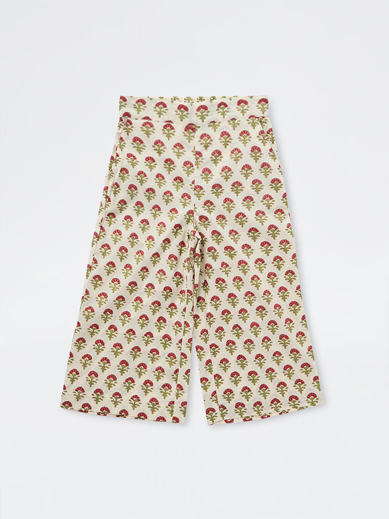 Utsa Kids Girls Ivory Floral Printed Cotton Ethnic Pants - (2-8 yrs)