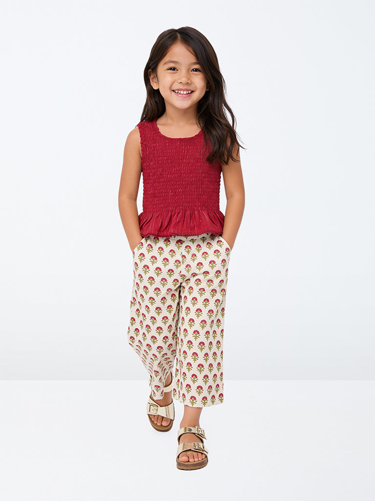 Utsa Kids Girls Ivory Floral Printed Cotton Ethnic Pants - (2-8 yrs)