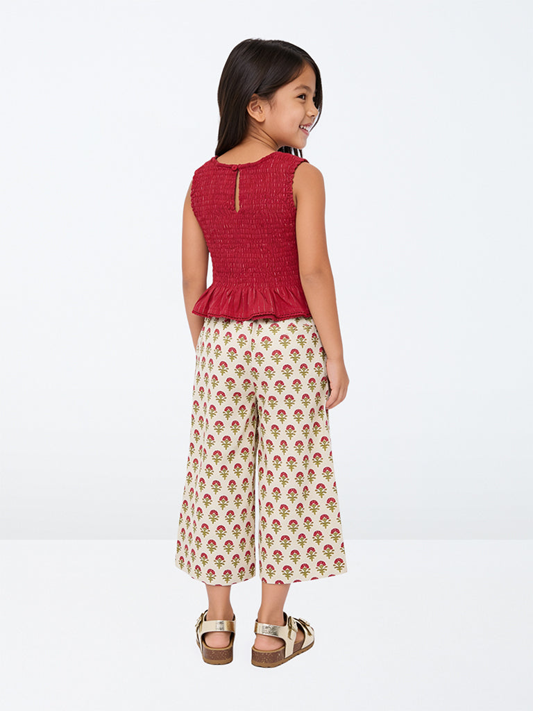 Utsa Kids Girls Ivory Floral Printed Cotton Ethnic Pants - (2-8 yrs)
