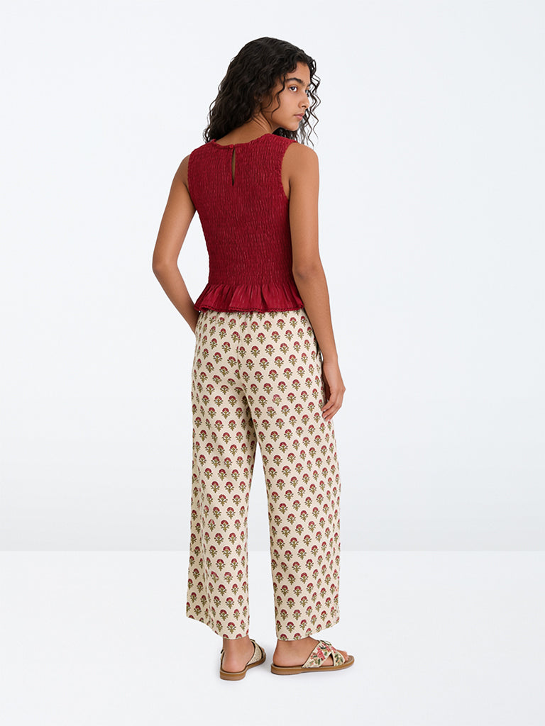 Utsa Kids Girls Ivory Floral Printed Cotton Ethnic Pants - (8-12 yrs)