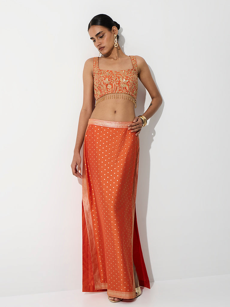 Vark Orange Fringe-Detail Top