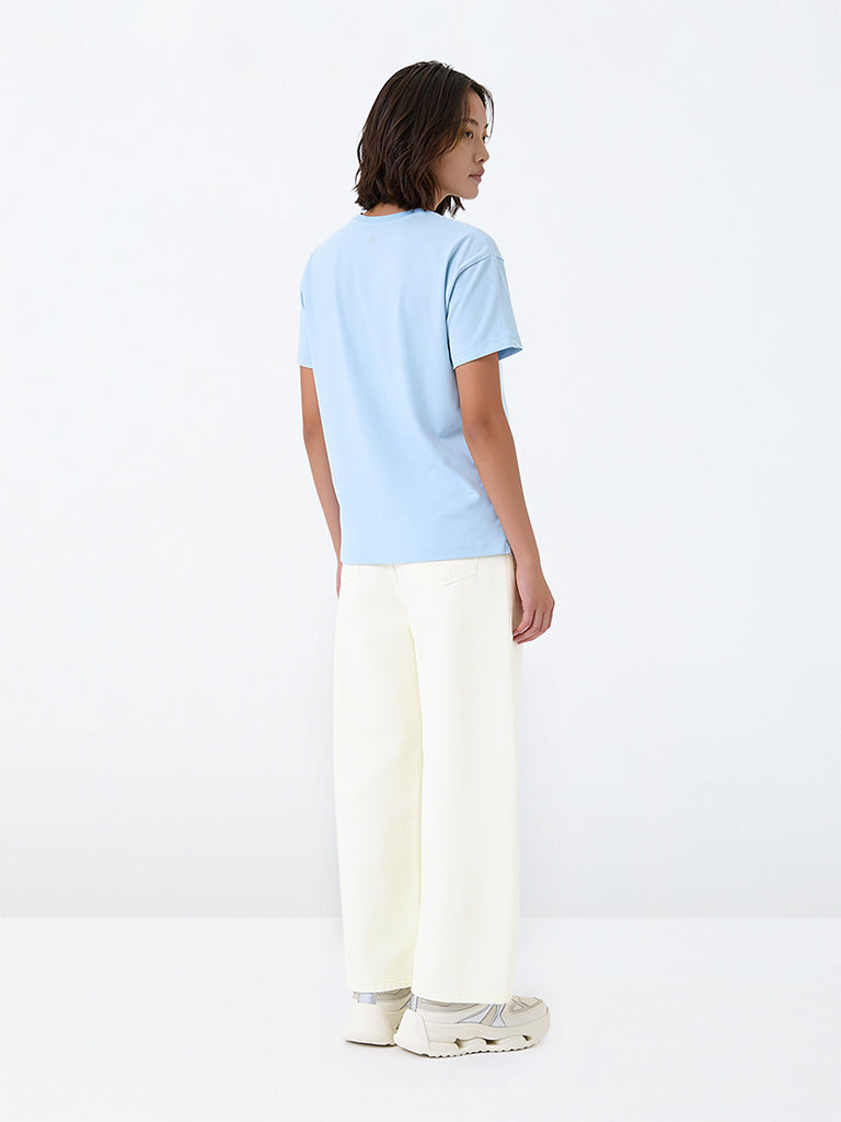 Girls Off-White Solid Mid-Rise Relaxed Fit Jeans