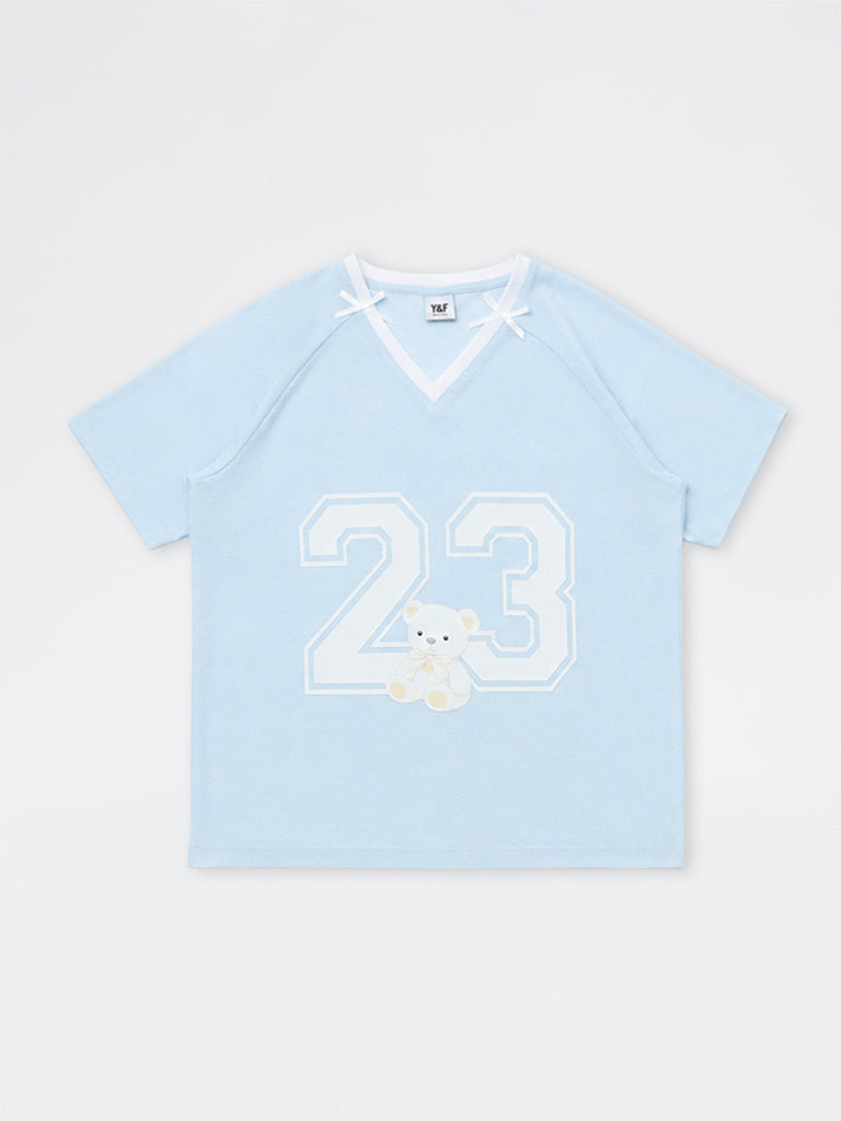 Girls Light Blue Numerical Printed T-Shirt