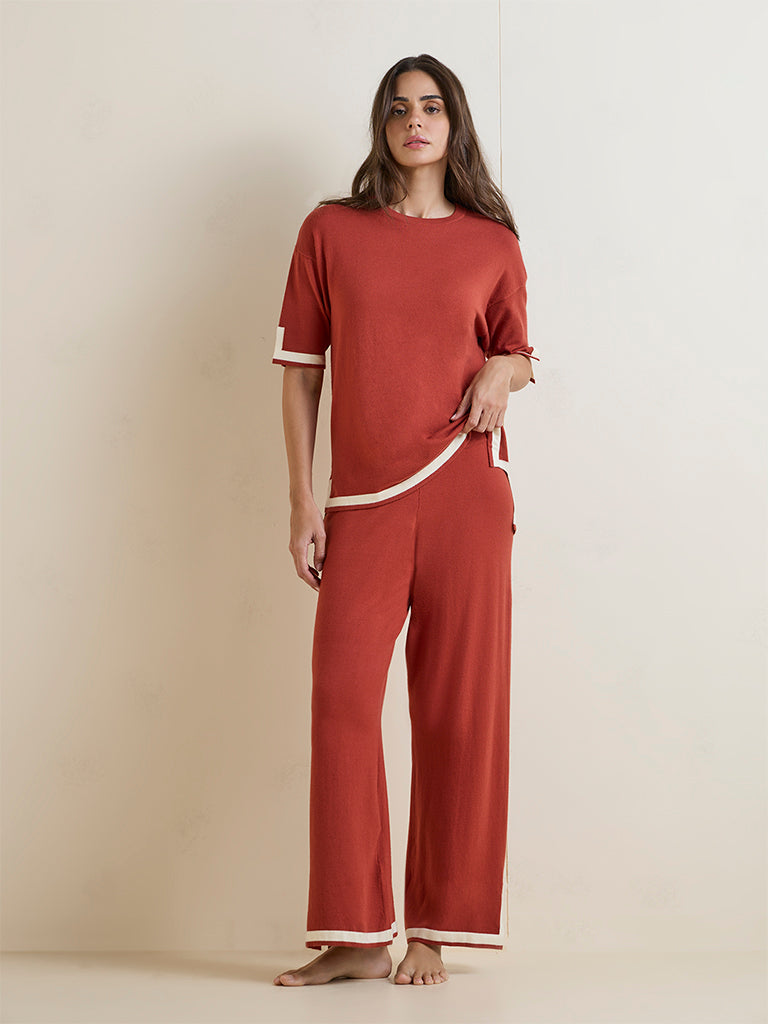 Wunderlove Orange Contrast Detailed Top
